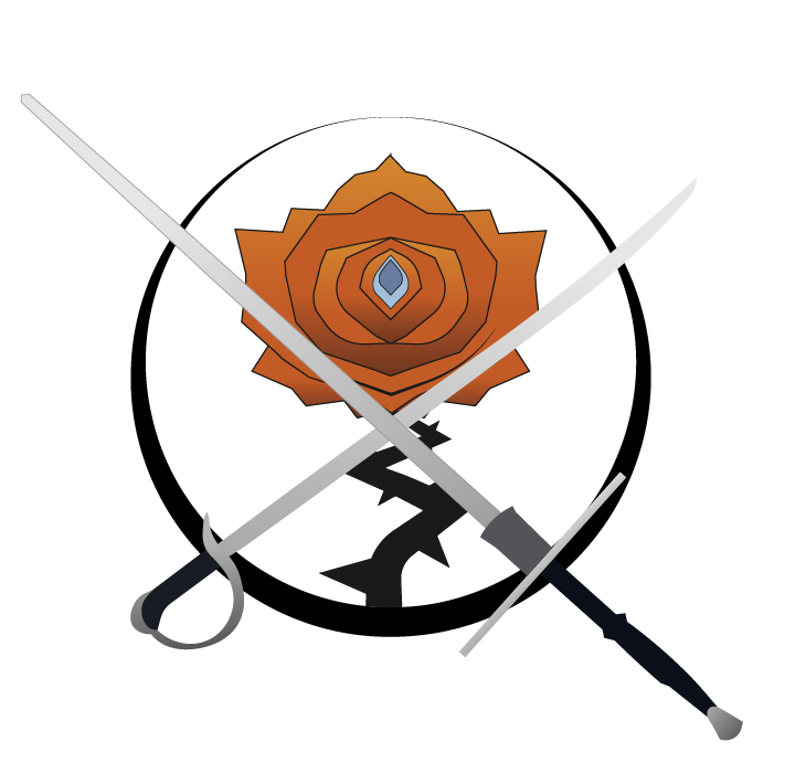 A crossed saber and longsword on the field of a rose and crescent